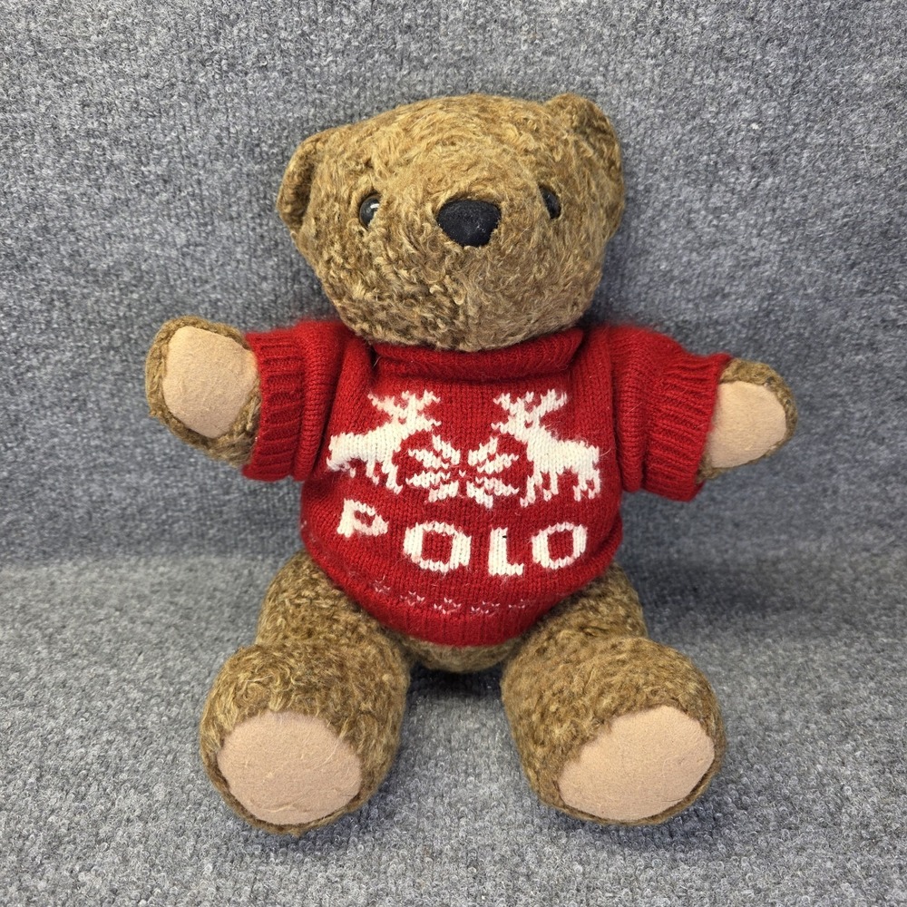 Vintage Ralph Lauren Polo 1998 Stuffed Teddy Bear Red Christmas Sweater 15" EUC